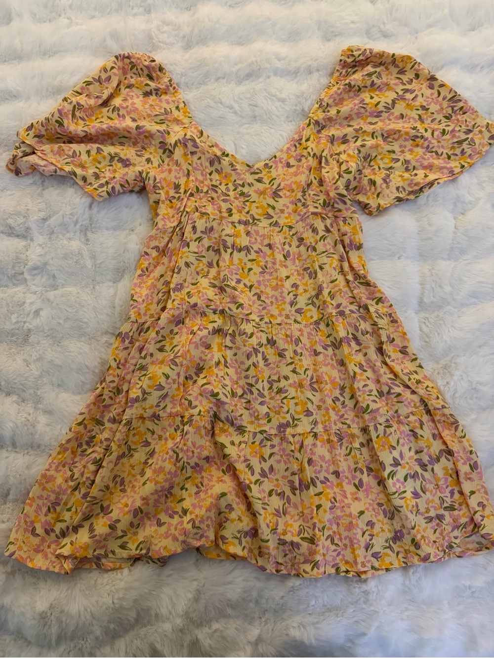 Billabong Floral Puff Sleeve Mini Dress in Yellow and Lavender